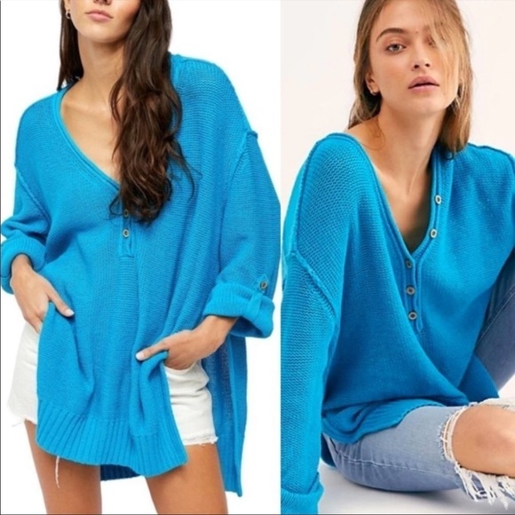 Free People Firefly Knit Boho Oversized Tunic Hi-Low Sweater - Picture 1 of 13